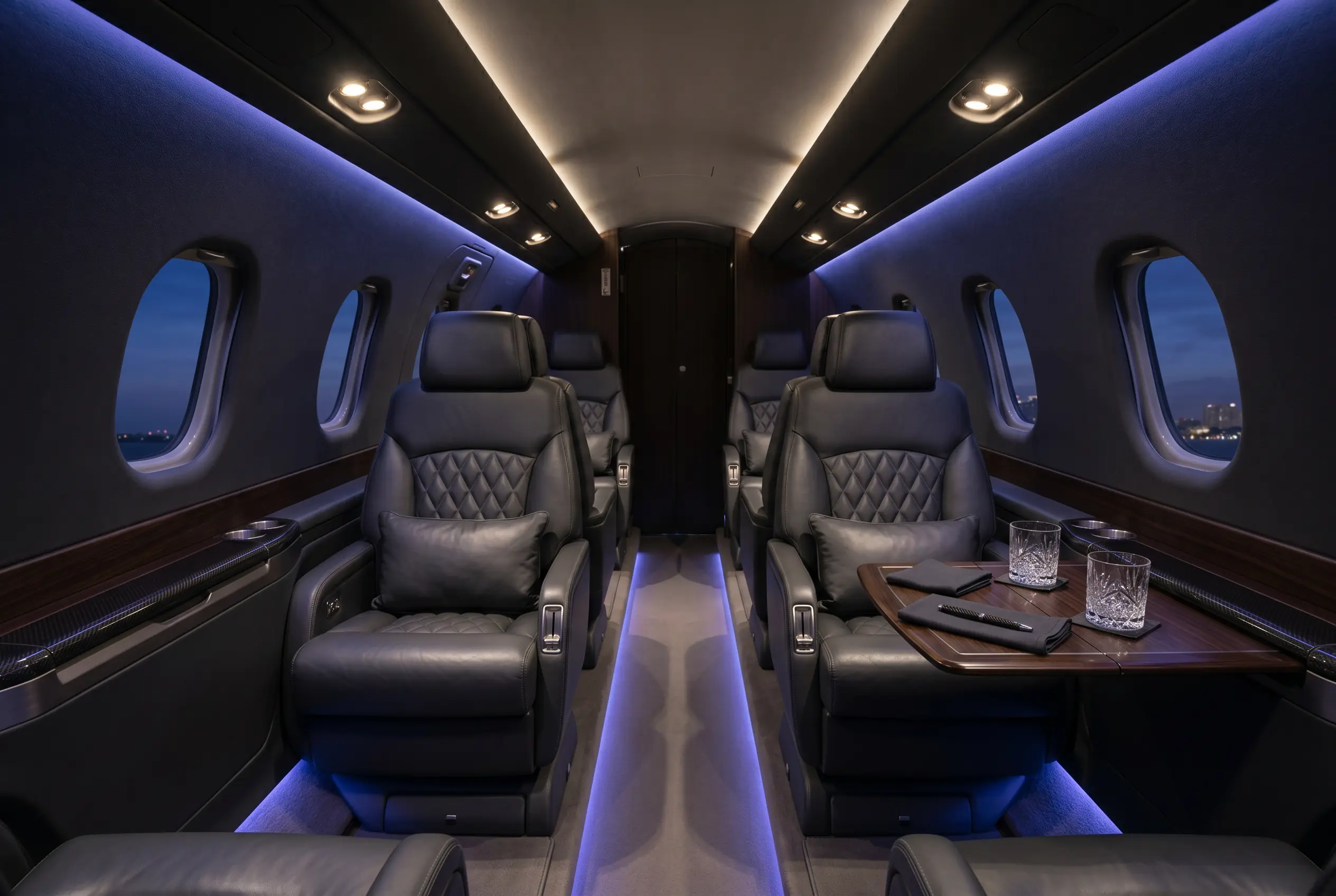 Cessna Citation Longitude walk-in flat-floor cabin with double-club seating for a New York to Miami charter