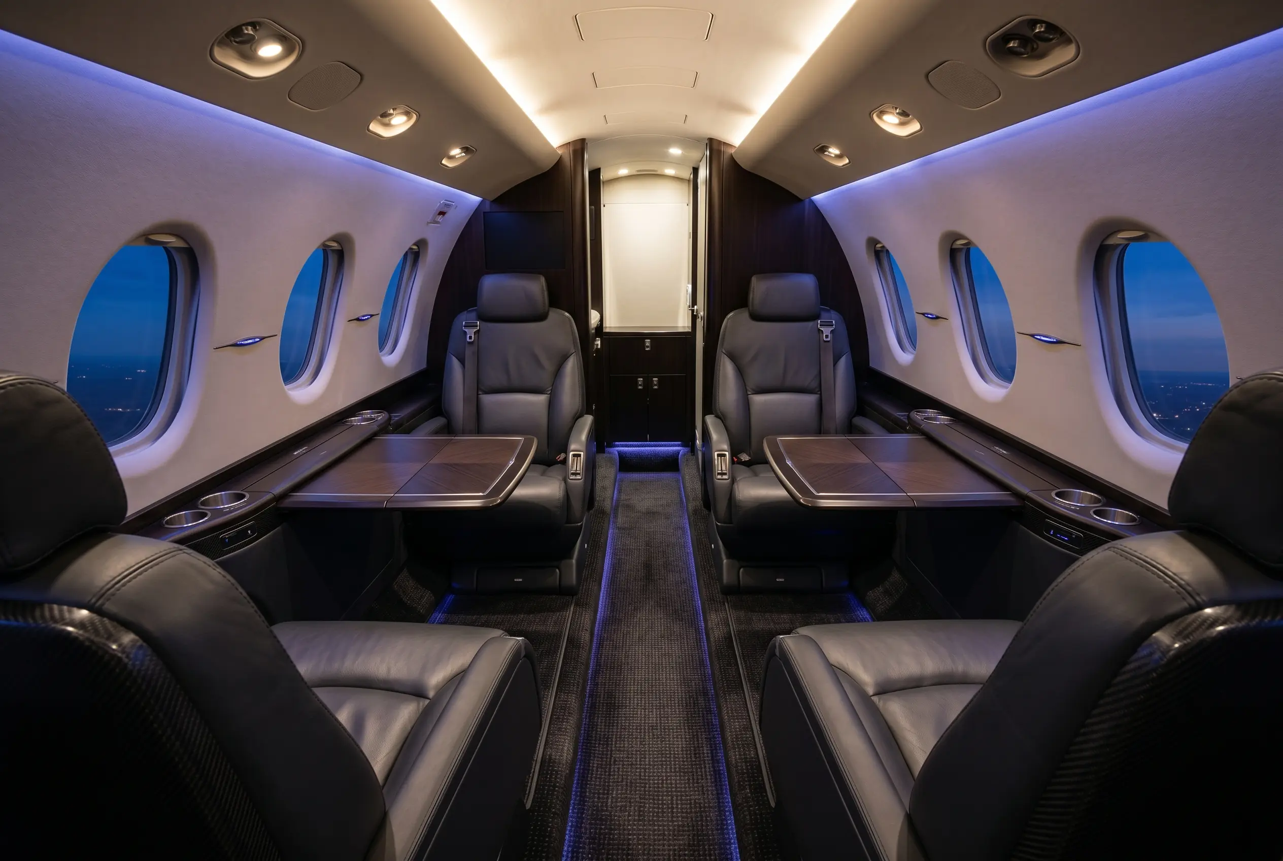 Original Cessna Citation X stand-up cabin with double-club seating, configured for a fast New York to Miami charter