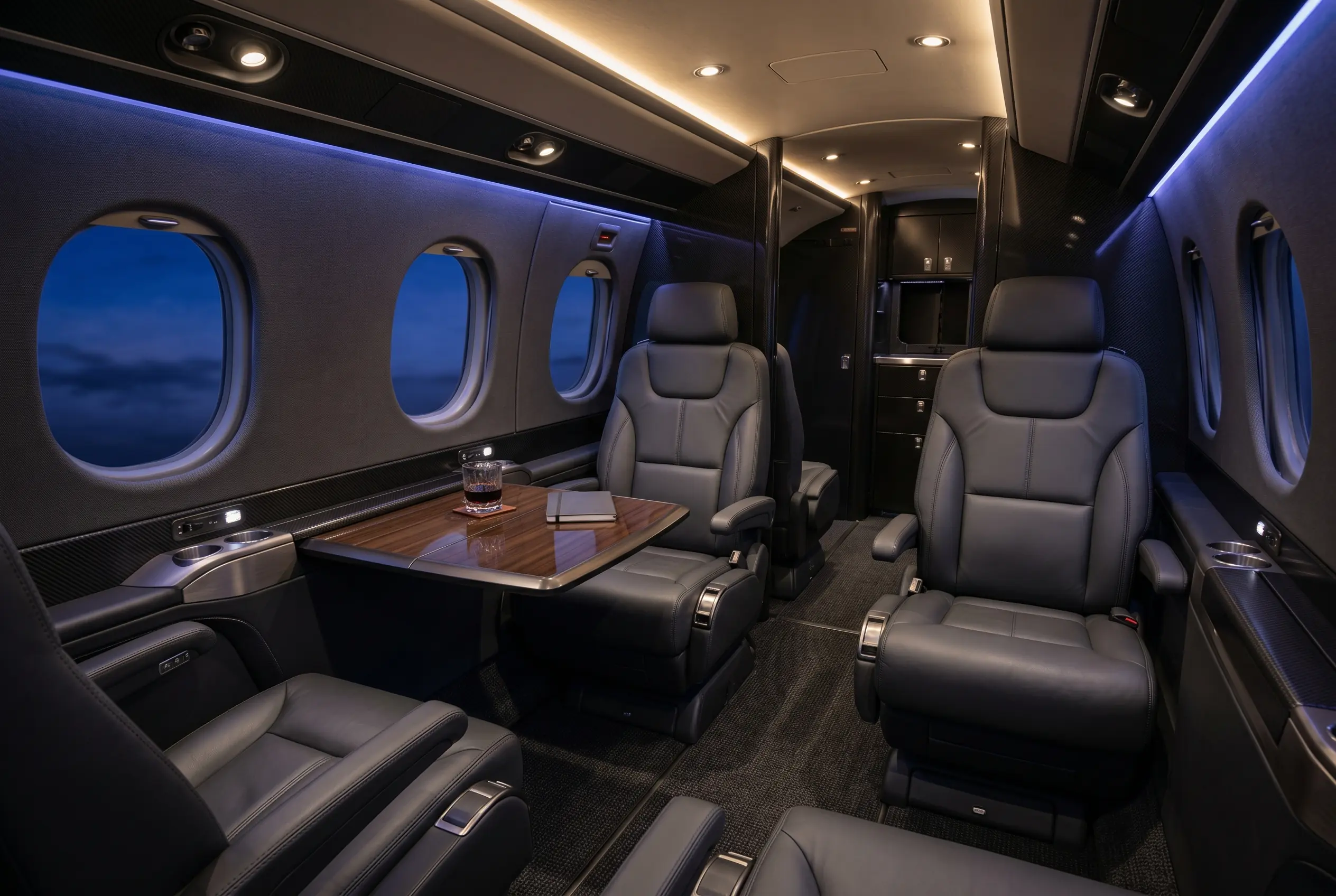 Daher Kodiak 900 utility cabin with club seating configured for a New York to Miami group charter