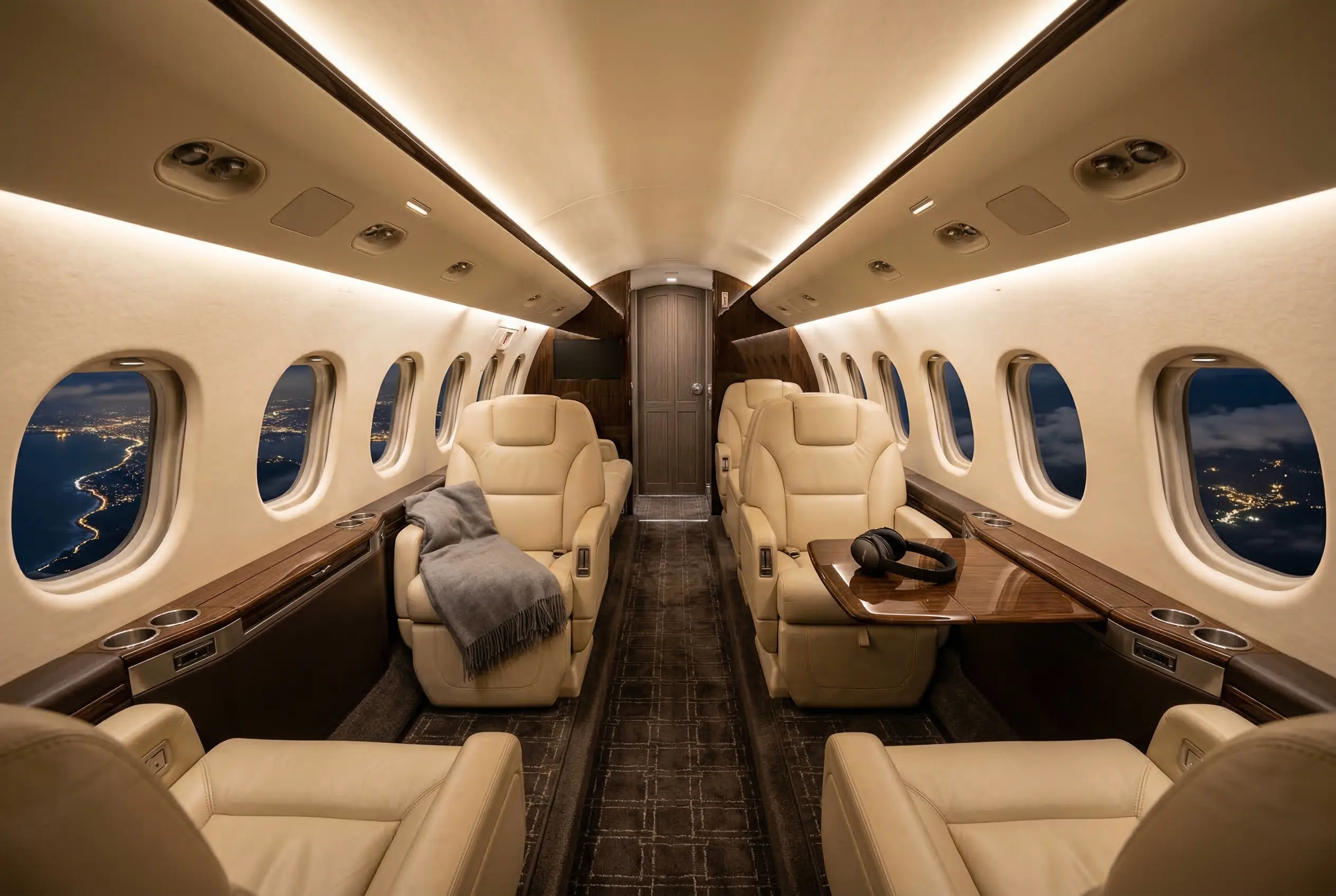 Private jet cabin on New York to Miami route — executive seating