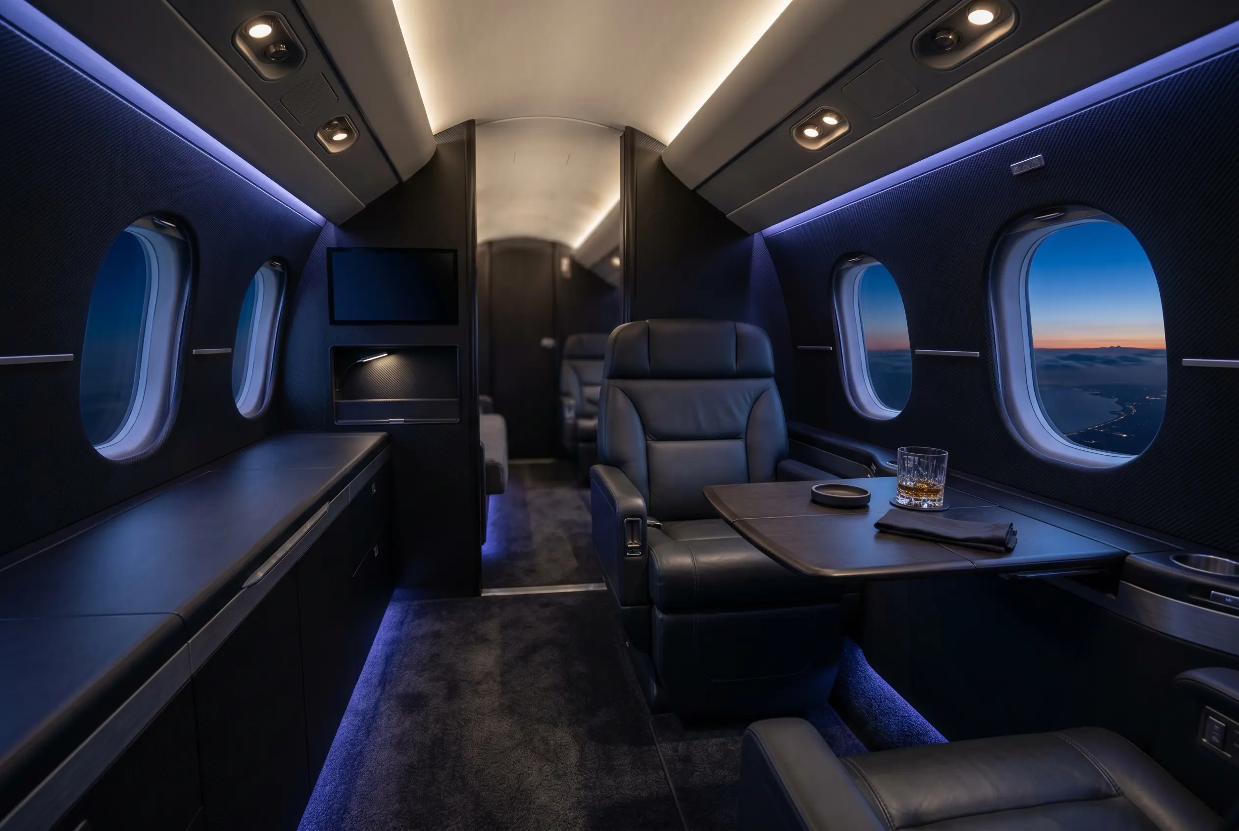 Private aft rest area in a Dassault Falcon 8X during a New York to Miami flight