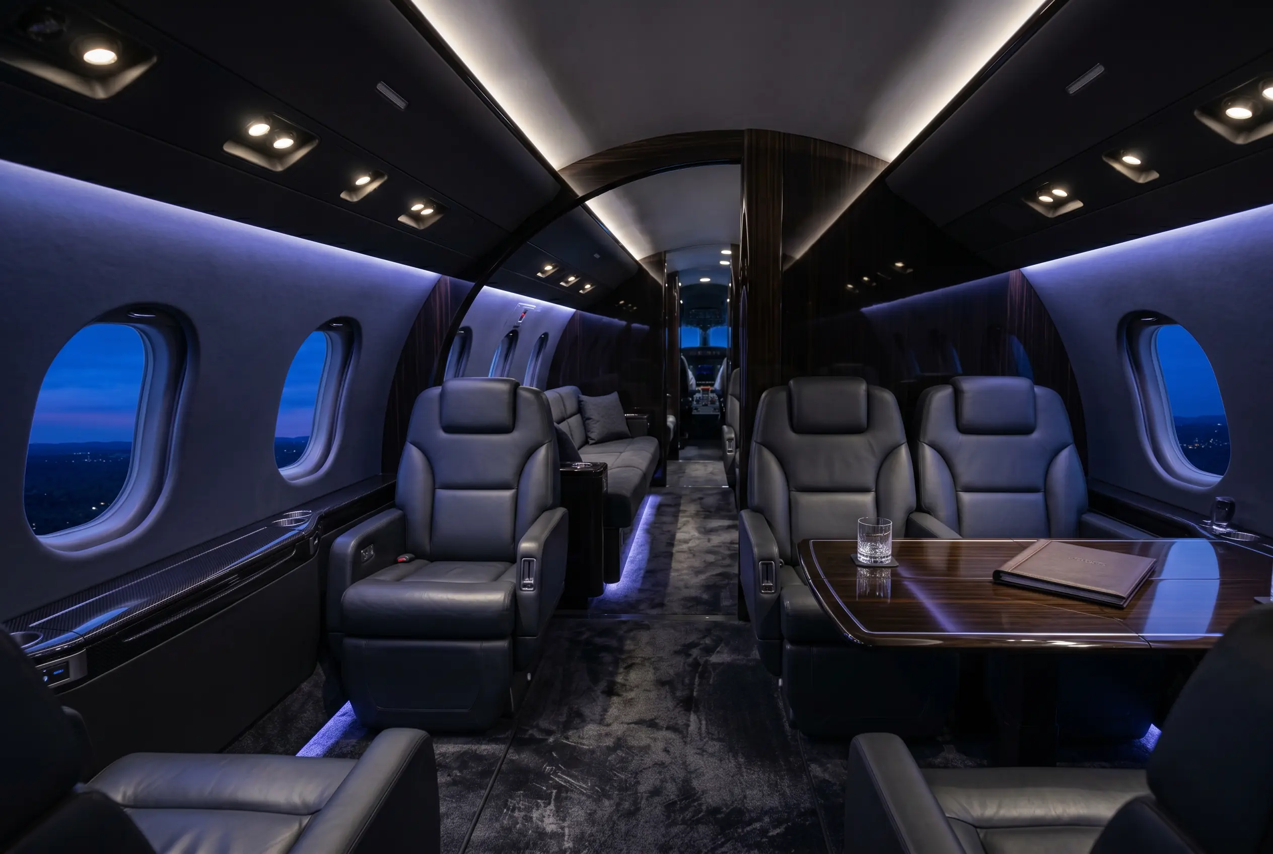 Bombardier Global 6000 large cabin with three living zones for a New York to Miami charter