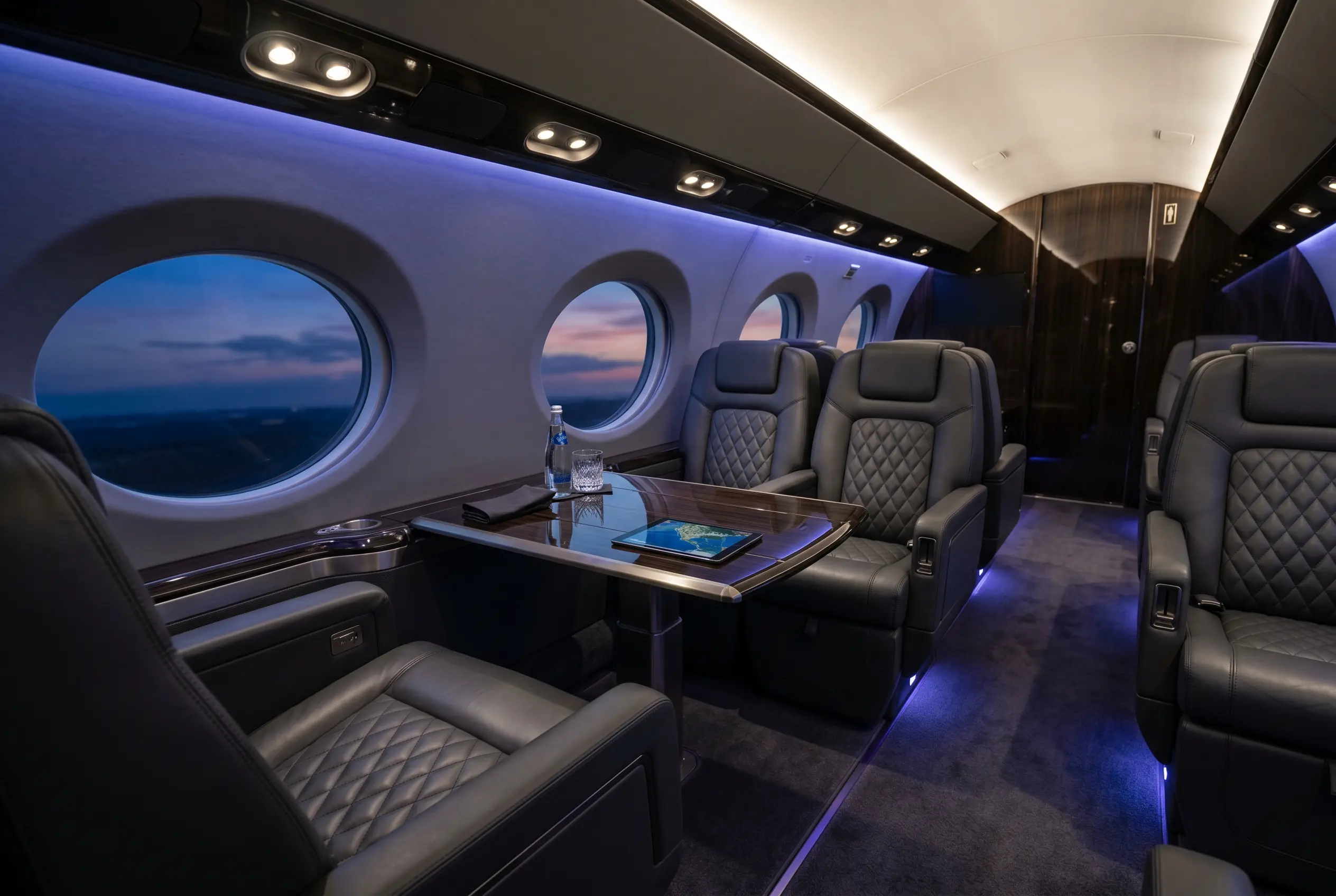 Gulfstream G500 clean-sheet cabin with handcrafted seats and panoramic windows, configured for a New York to Miami charter