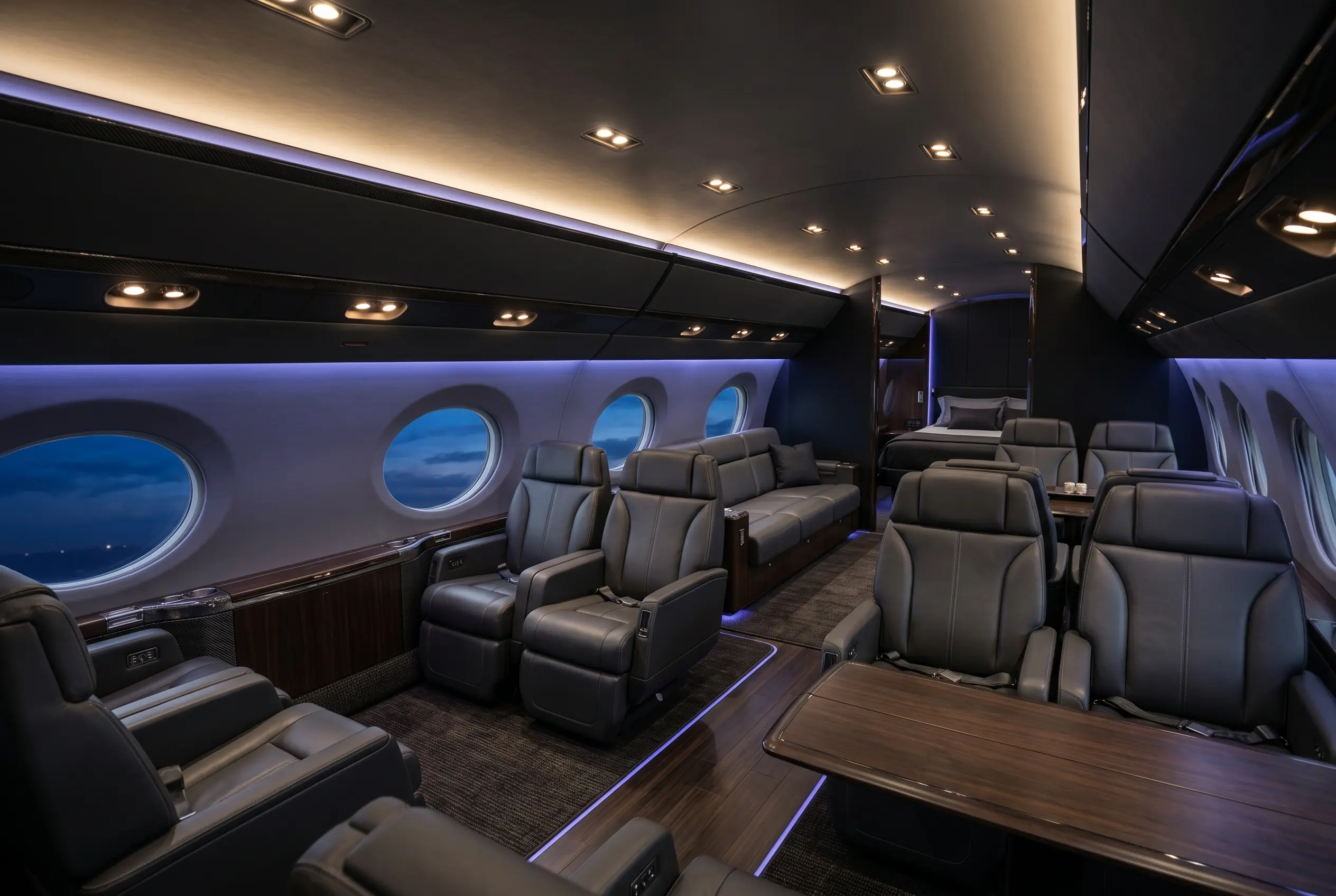 Gulfstream G650ER large cabin with multiple living zones for a New York to Miami charter